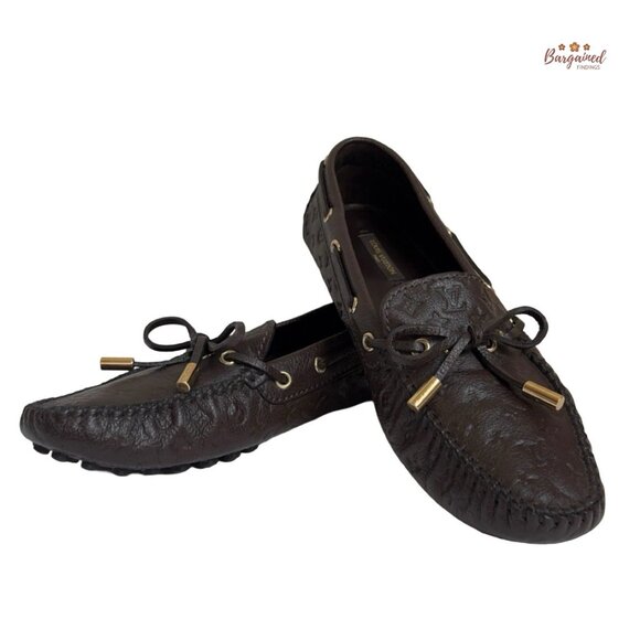 Auth Louis Vuitton Gloria Brown Monogram Leather Loafers EU N37 US 6 - Picture 1 of 12